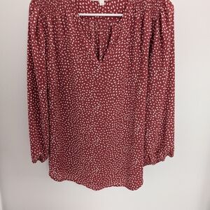 Womens Red Dotted V-Neck Blouse